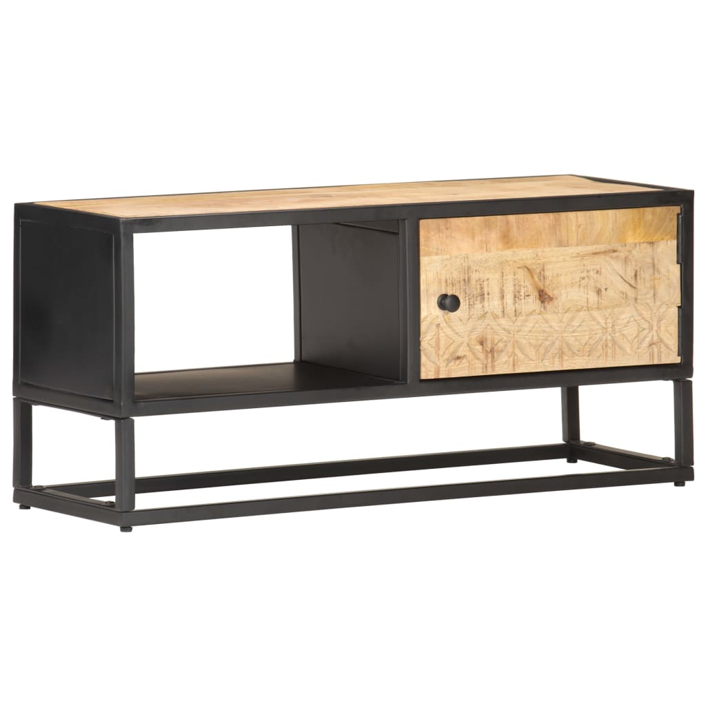 Tv-Benk Med Utskåret Dør 90X30X40 Cm Grovt Mangotre