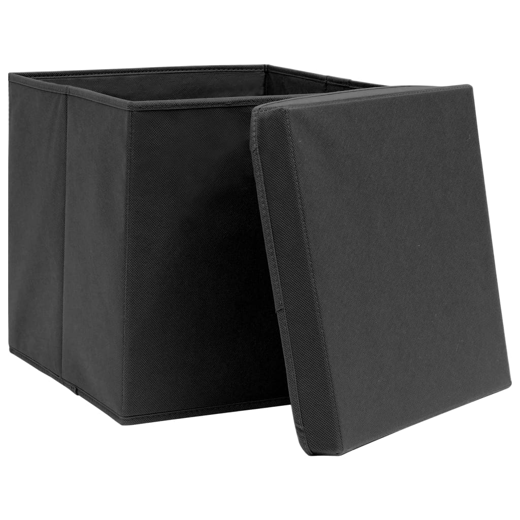 Oppbevaringsbokser Med Deksler 4 Stk 28X28X28 Cm Svart