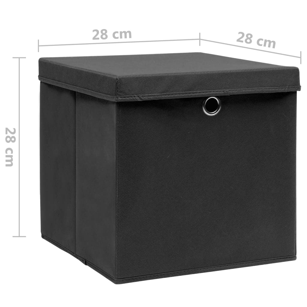 Oppbevaringsbokser Med Deksler 4 Stk 28X28X28 Cm Svart