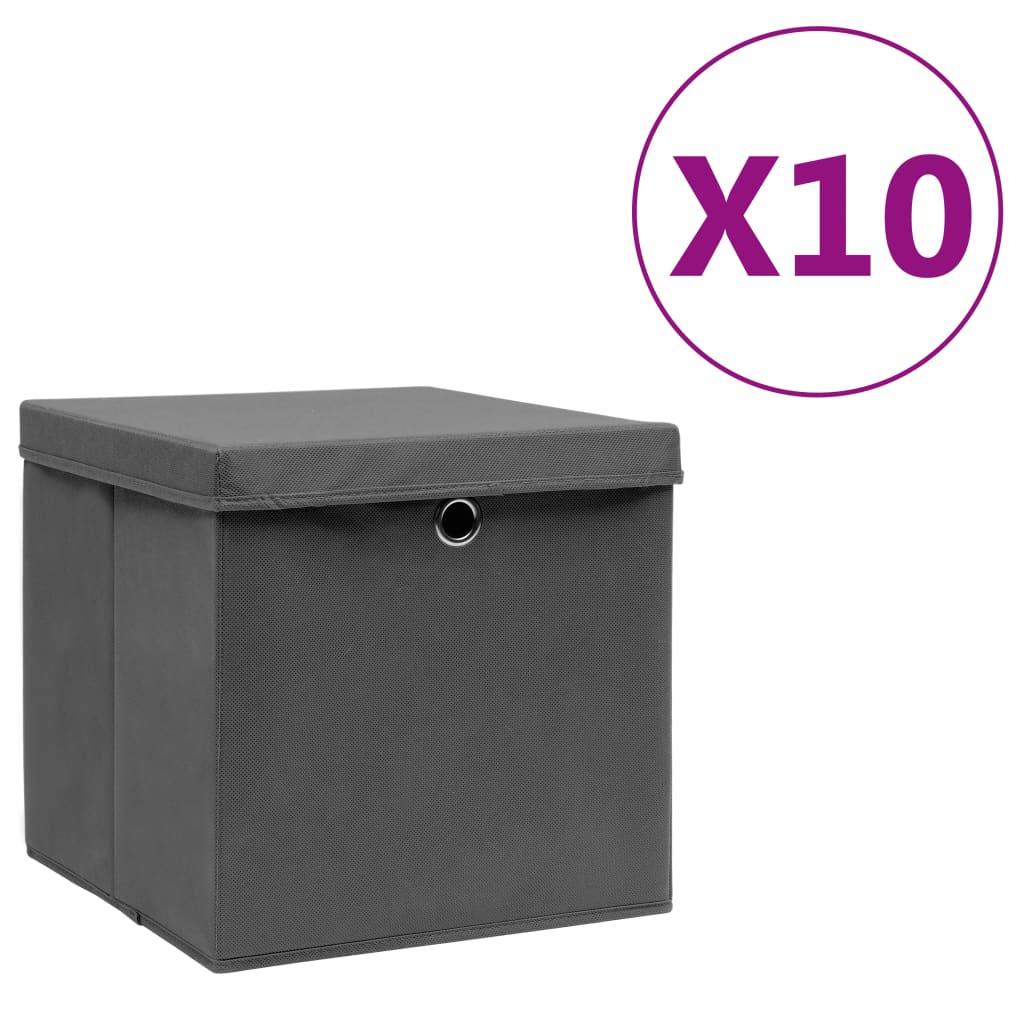 Oppbevaringsbokser Med Deksler 10 Stk 28X28X28 Cm Grå