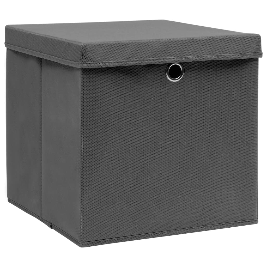 Oppbevaringsbokser Med Deksler 10 Stk 28X28X28 Cm Grå