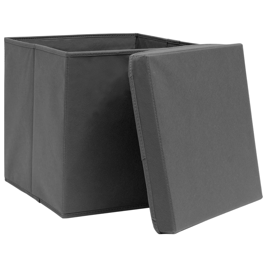 Oppbevaringsbokser Med Deksler 10 Stk 28X28X28 Cm Grå