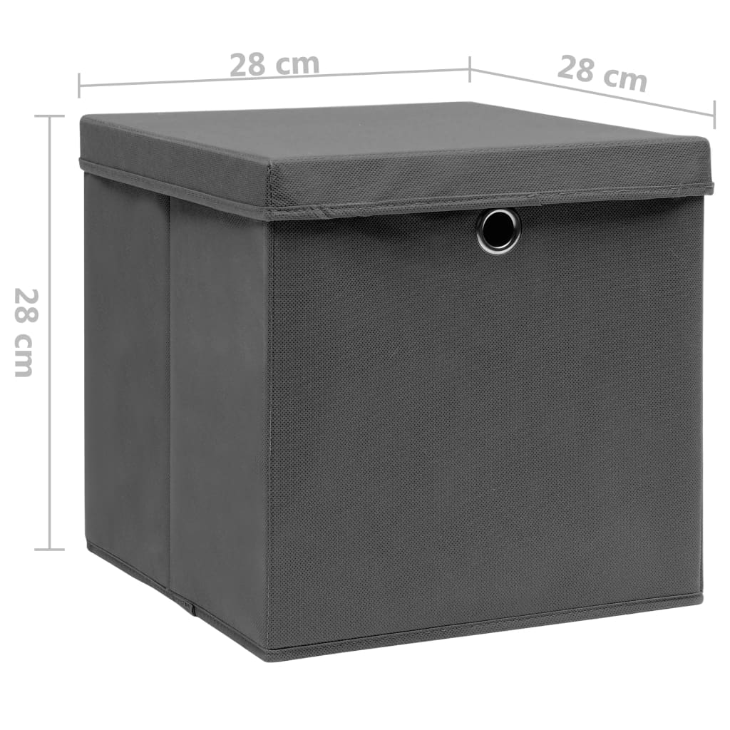 Oppbevaringsbokser Med Deksler 10 Stk 28X28X28 Cm Grå