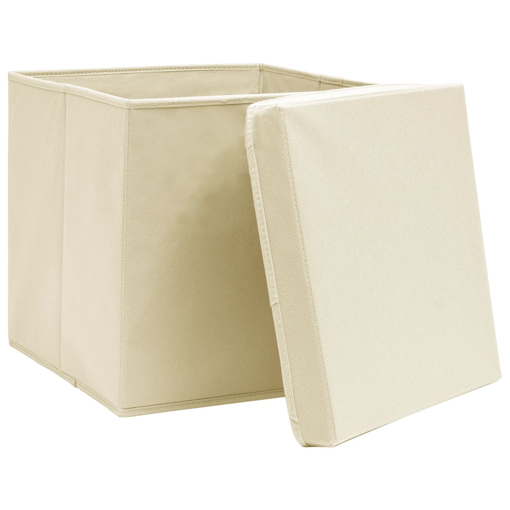 Oppbevaringsbokser Med Deksler 4 Stk 28X28X28 Cm Kremhvit