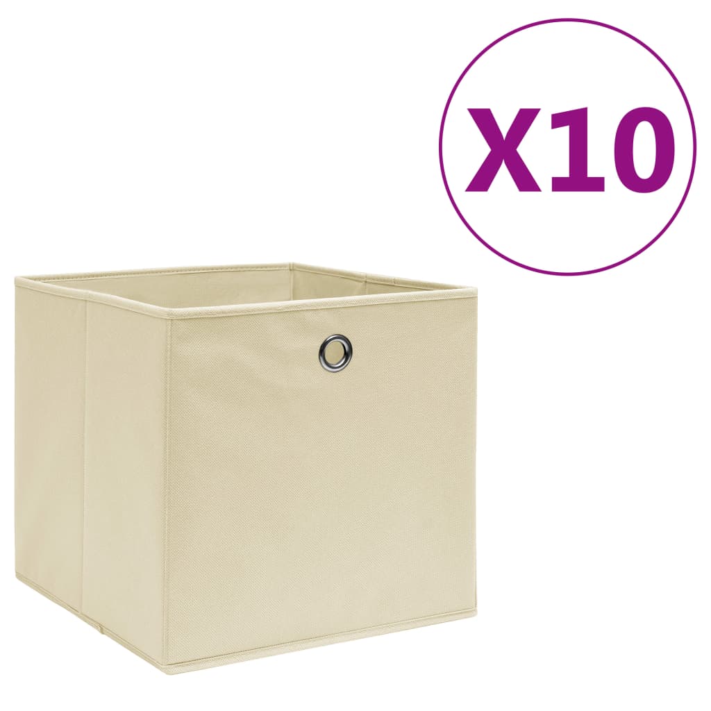 Oppbevaringsbokser 10 Stk Uvevd Stoff 28X28X28 Cm Kremhvit