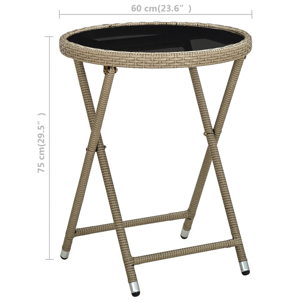 Tebord Beige 60 Cm Polyrotting Og Herdet Glass