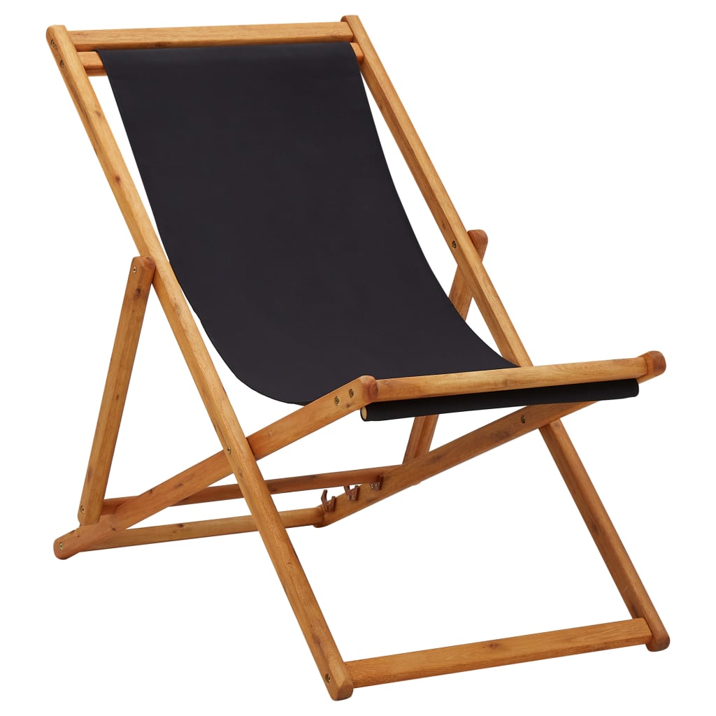 Sammenleggbar Strandstol Eukalyptus Og Stoff Svart