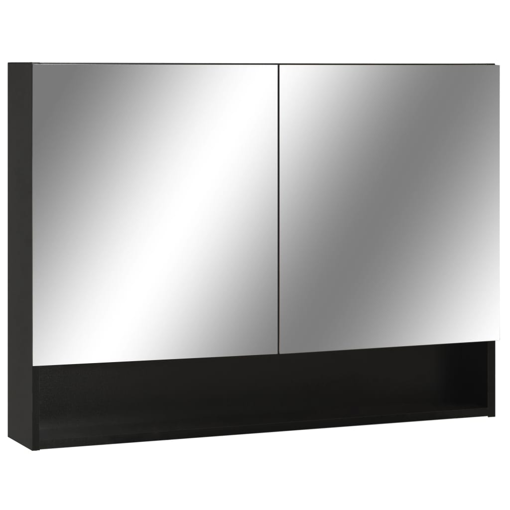 Speilskap Med Led Svart 80X15X60 Cm Mdf