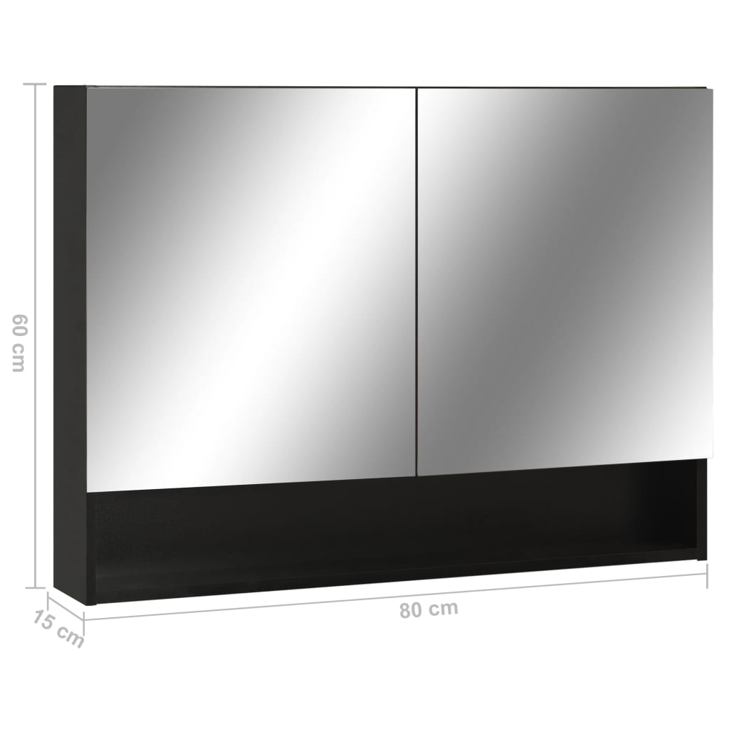 Speilskap Med Led Svart 80X15X60 Cm Mdf