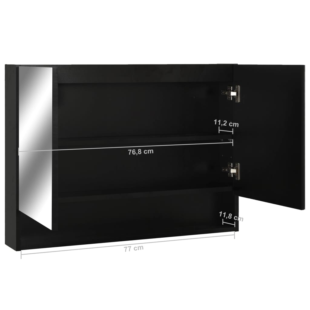 Speilskap Med Led Svart 80X15X60 Cm Mdf