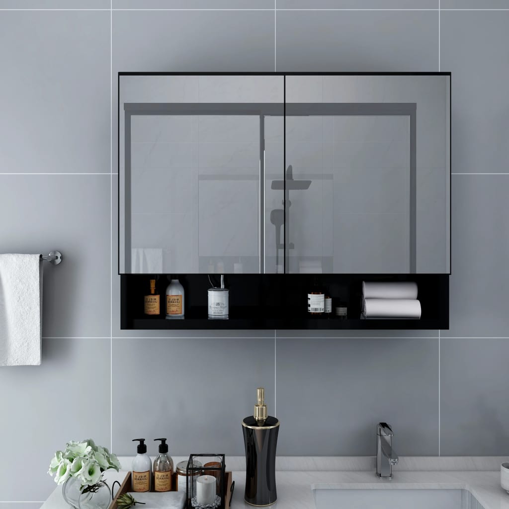 Speilskap Med Led Svart 80X15X60 Cm Mdf