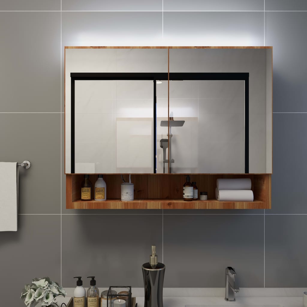 Speilskap Med Led Til Baderom Eik 80X15X60 Cm Mdf