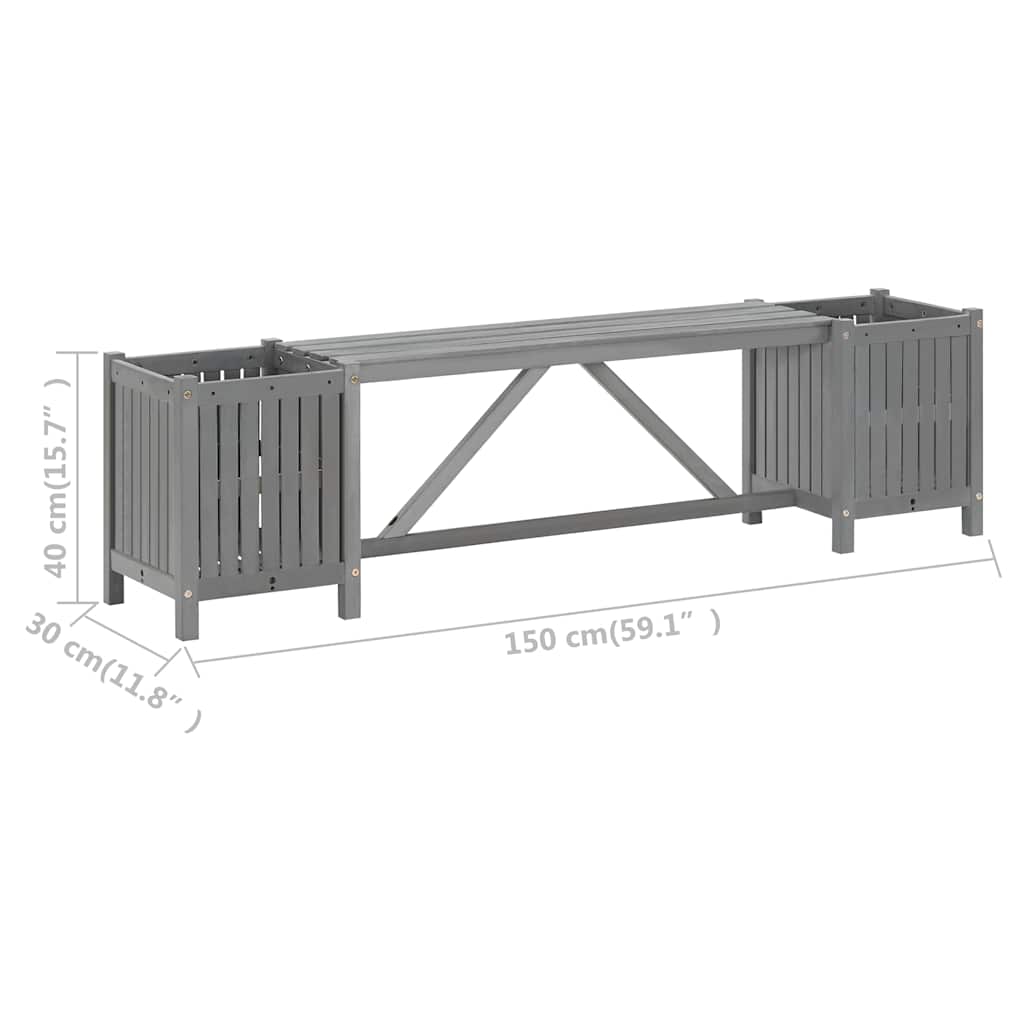 Hagebenk Med 2 Plantekasser 150 Cm Heltre Akasie Grå