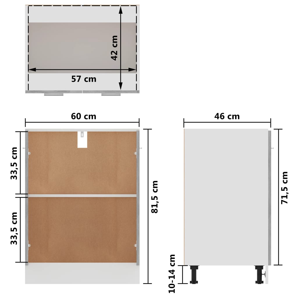Bunnskap &quot;Lyon&quot; Betonggrå 60X46X81,5 Cm Konstruert Tre