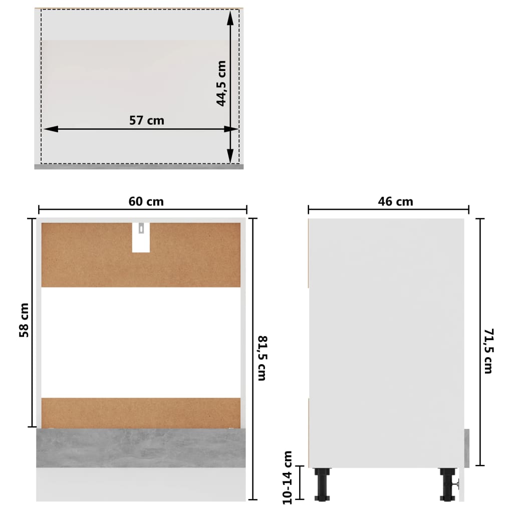 Ovnskap &quot;Riga&quot; Betonggrå 60X46X81,5 Cm Konstruert Tre