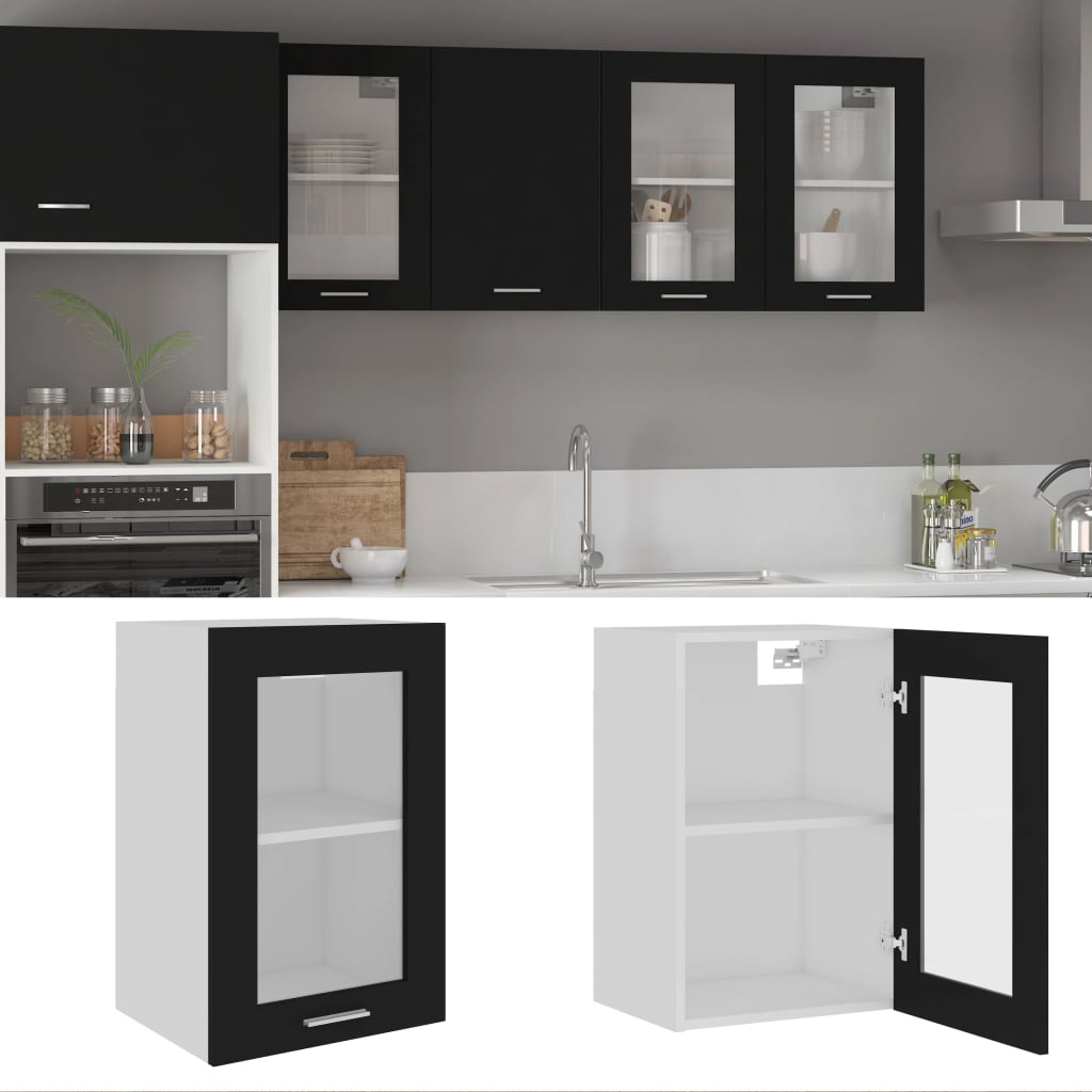 Hengende Skap Glass &quot;Lyon&quot; Svart 40X31X60 Cm Konstruert Tre
