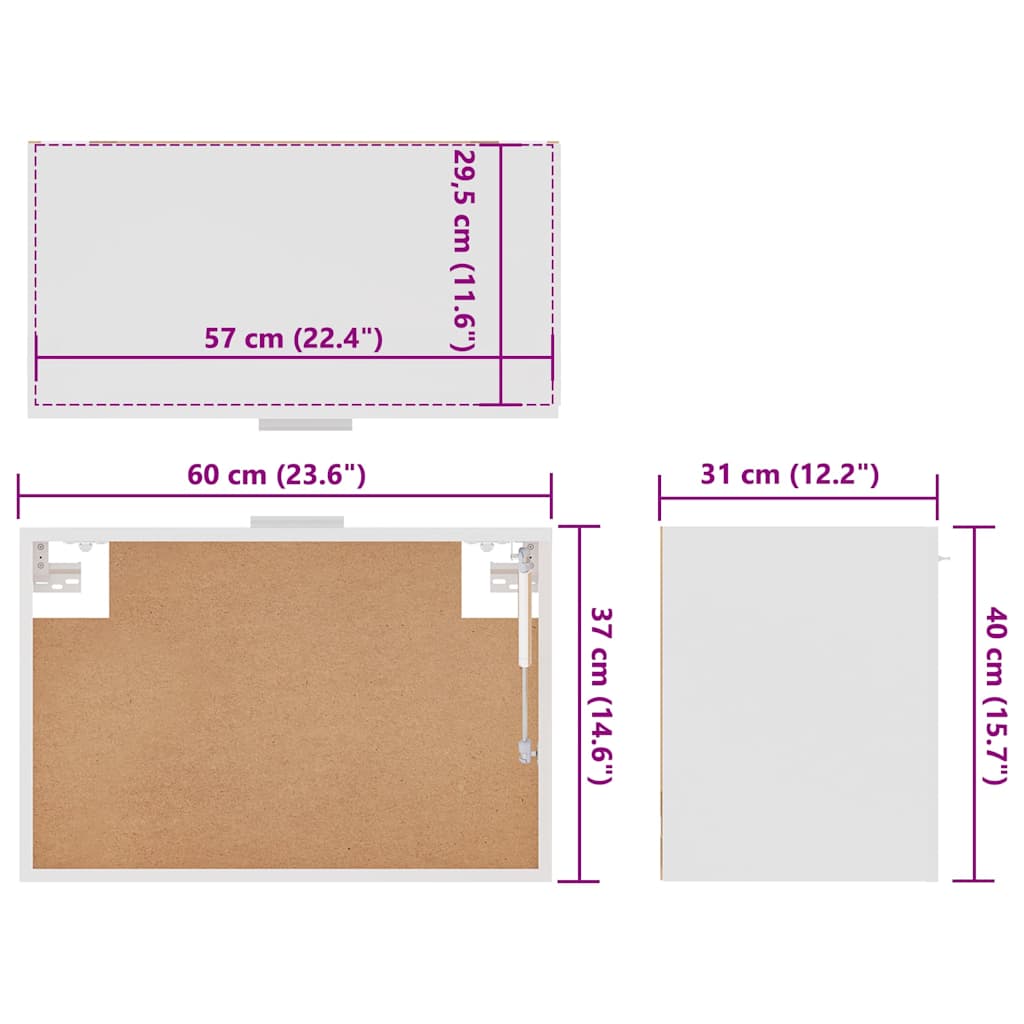 Hengende Skap &quot;Lyon&quot; Hvit 60X31X40 Cm Konstruert Tre