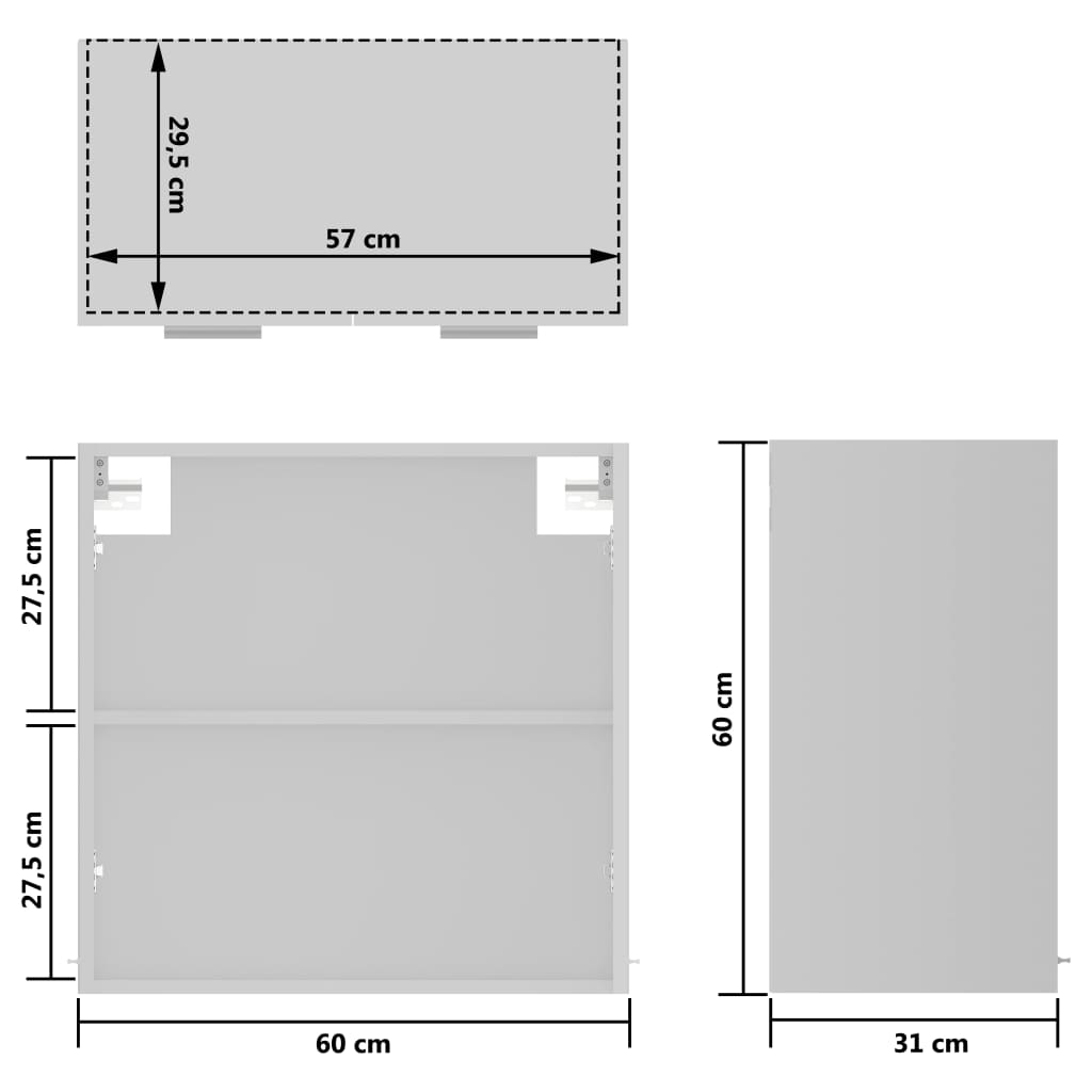 Hengende Skap Glass &quot;Lyon&quot; Hvit 60X31X60 Cm Konstruert Tre