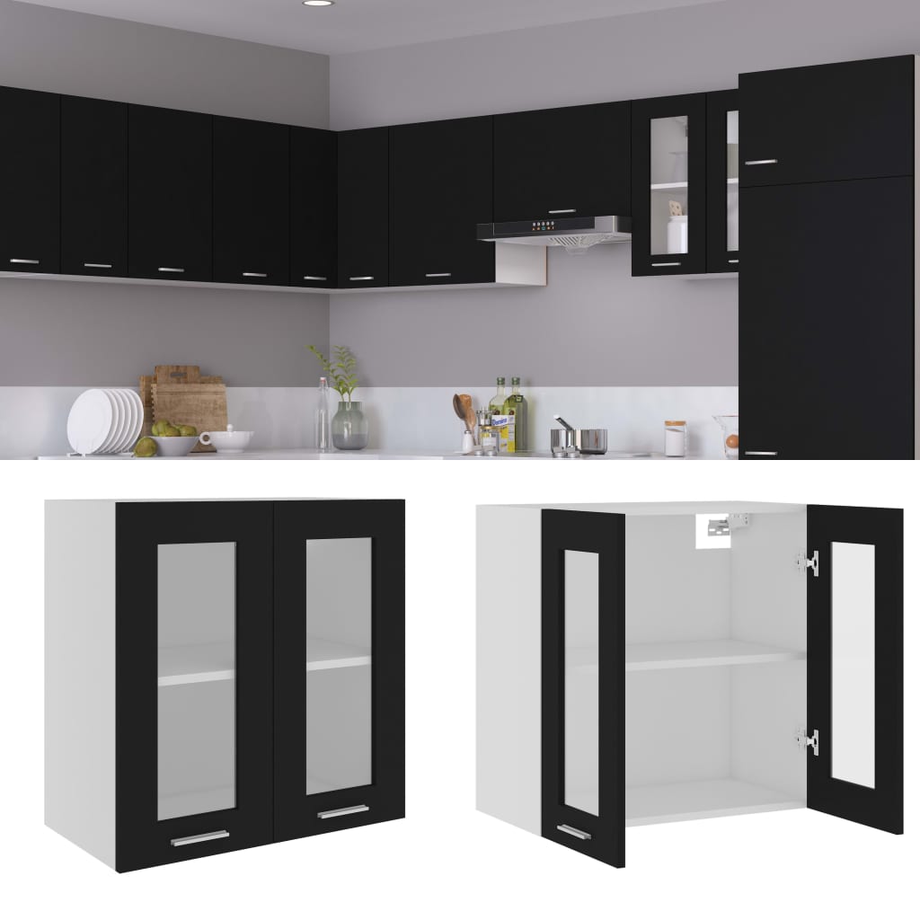 Hengende Skap Glass &quot;Lyon&quot; Svart 60X31X60 Cm Konstruert Tre