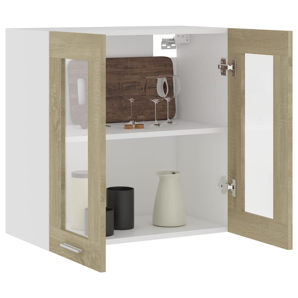Hengende Skap Glass &quot;Lyon&quot; Sonoma Eik 60X31X60 Cm