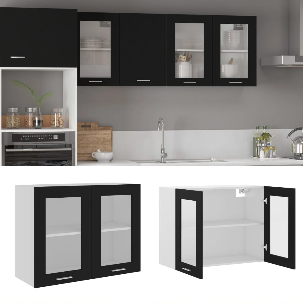 Hengende Skap Glass &quot;Lyon&quot; Svart 80X31X60 Cm Konstruert Tre