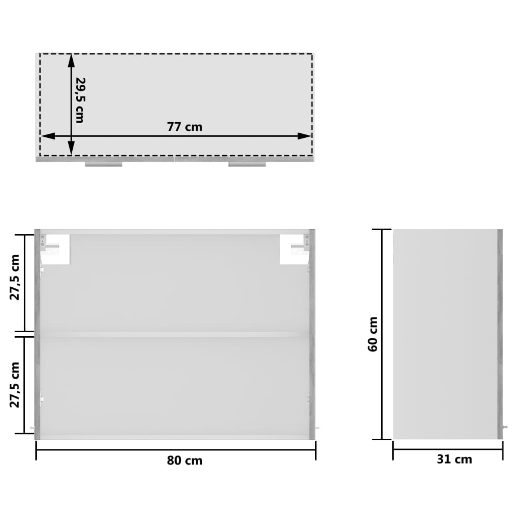 Hengende Skap Glass Betonggrå 80X31X60 Cm Konstruert Tre