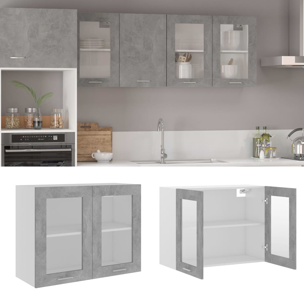 Hengende Skap Glass Betonggrå 80X31X60 Cm Konstruert Tre