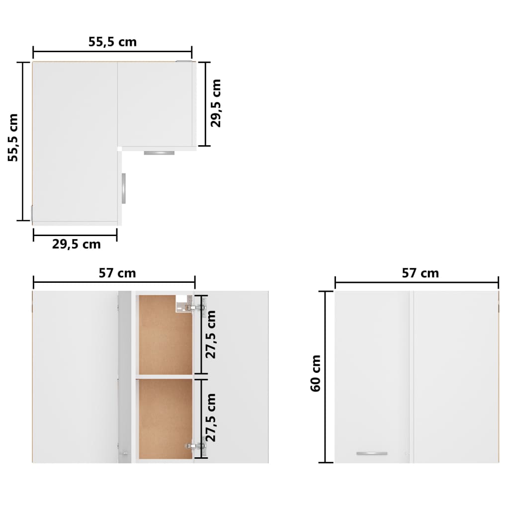Hengende Hjørneskap &quot;Lyon&quot; Hvit 57X57X60 Cm Konstruert Tre