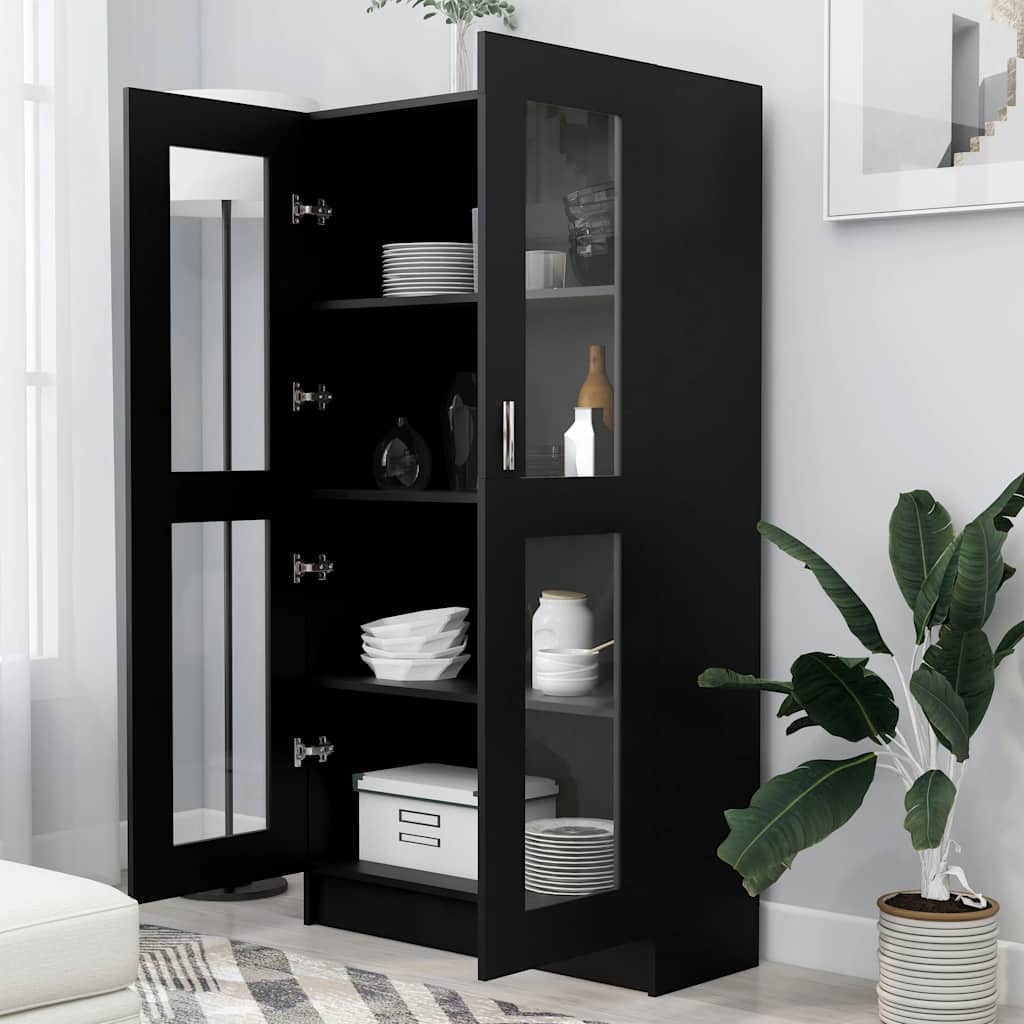 Vitrine Svart 82,5X30,5X150 Cm Konstruert Tre