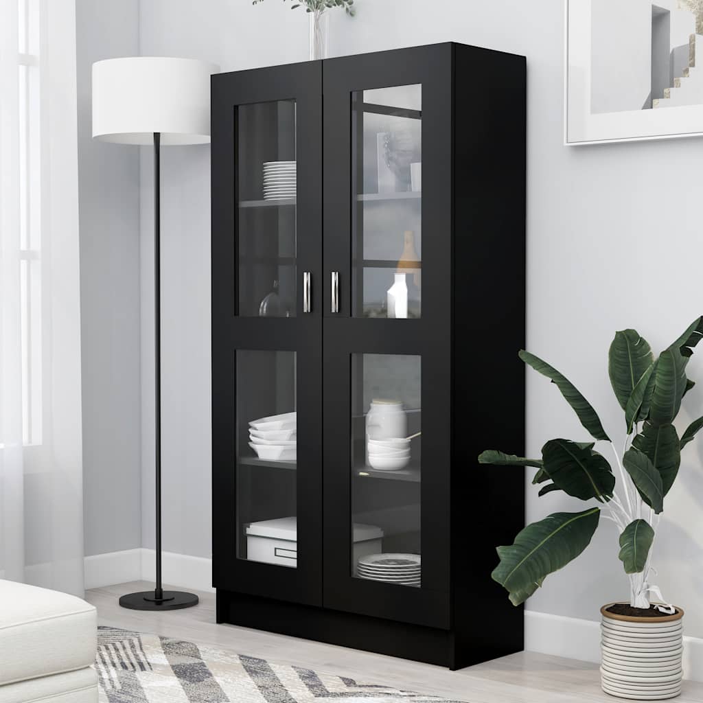 Vitrine Svart 82,5X30,5X150 Cm Konstruert Tre