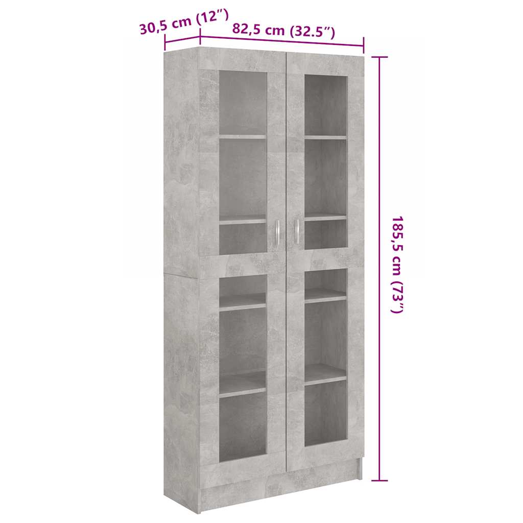 Vitrine Betonggrå 82,5X30,5X185,5 Cm Konstruert Tre
