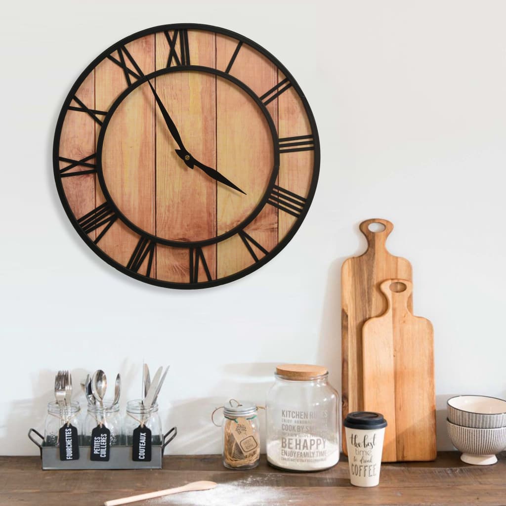 Veggklokke 39 Cm Brun Og Svart Mdf Og Jern