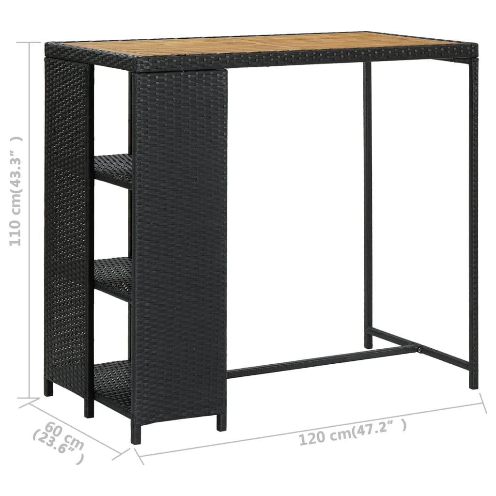 Barbord Med Oppbevaringsstativ Svart 120X60X110 Cm Polyrotting