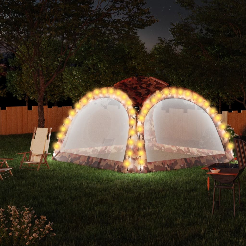Partytelt Med Led Og 4 Sidevegger 3,6X3,6X2,3 M Kamuflasje