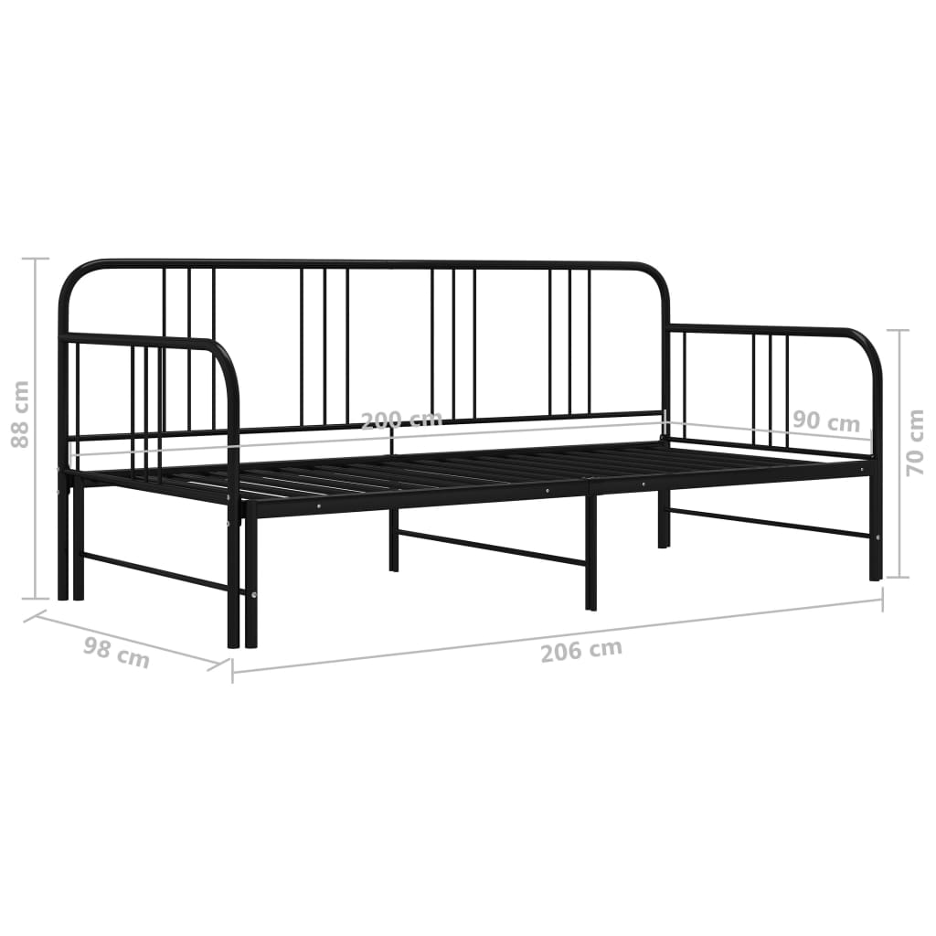 Uttrekkbar Ramme Til Sovesofa Svart Metall 90X200 Cm