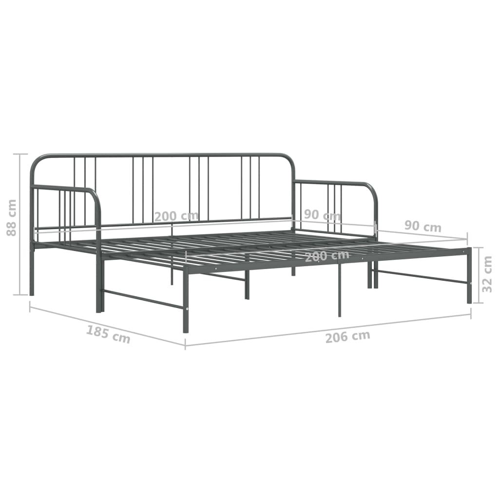 Uttrekkbar Ramme Til Sovesofa Grå Metall 90X200 Cm