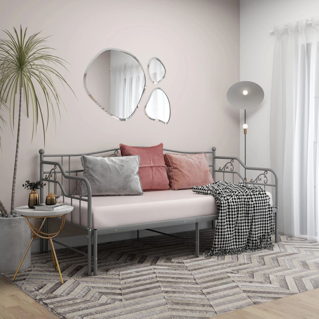 Uttrekkbar Ramme Til Sovesofa Grå Metall 90X200 Cm