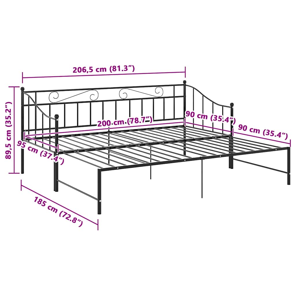 Uttrekkbar Ramme Til Sovesofa Svart Metall 90X200 Cm