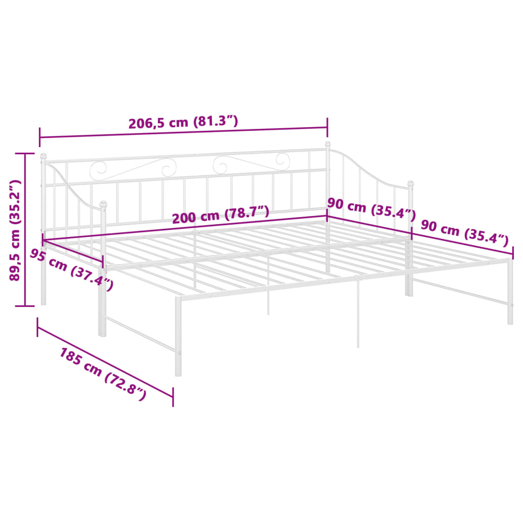 Uttrekkbar Ramme Til Sovesofa Hvit Metall 90X200 Cm