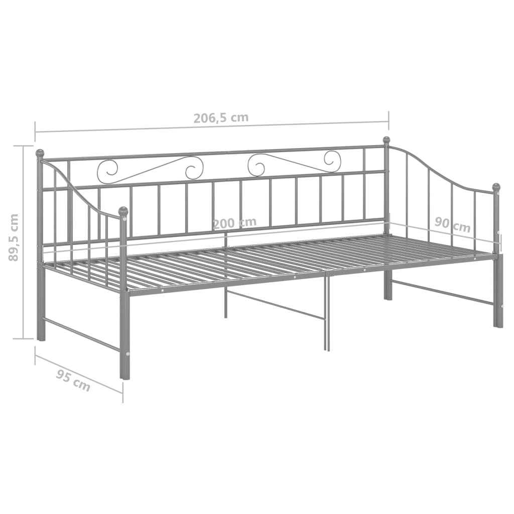 Uttrekkbar Ramme Til Sovesofa Grå Metall 90X200 Cm