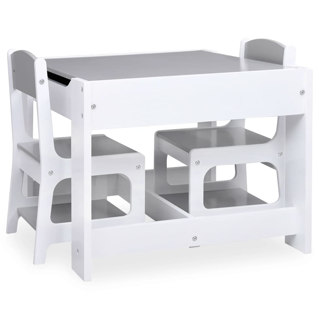 Barnebord Med 2 Stoler Hvit Mdf