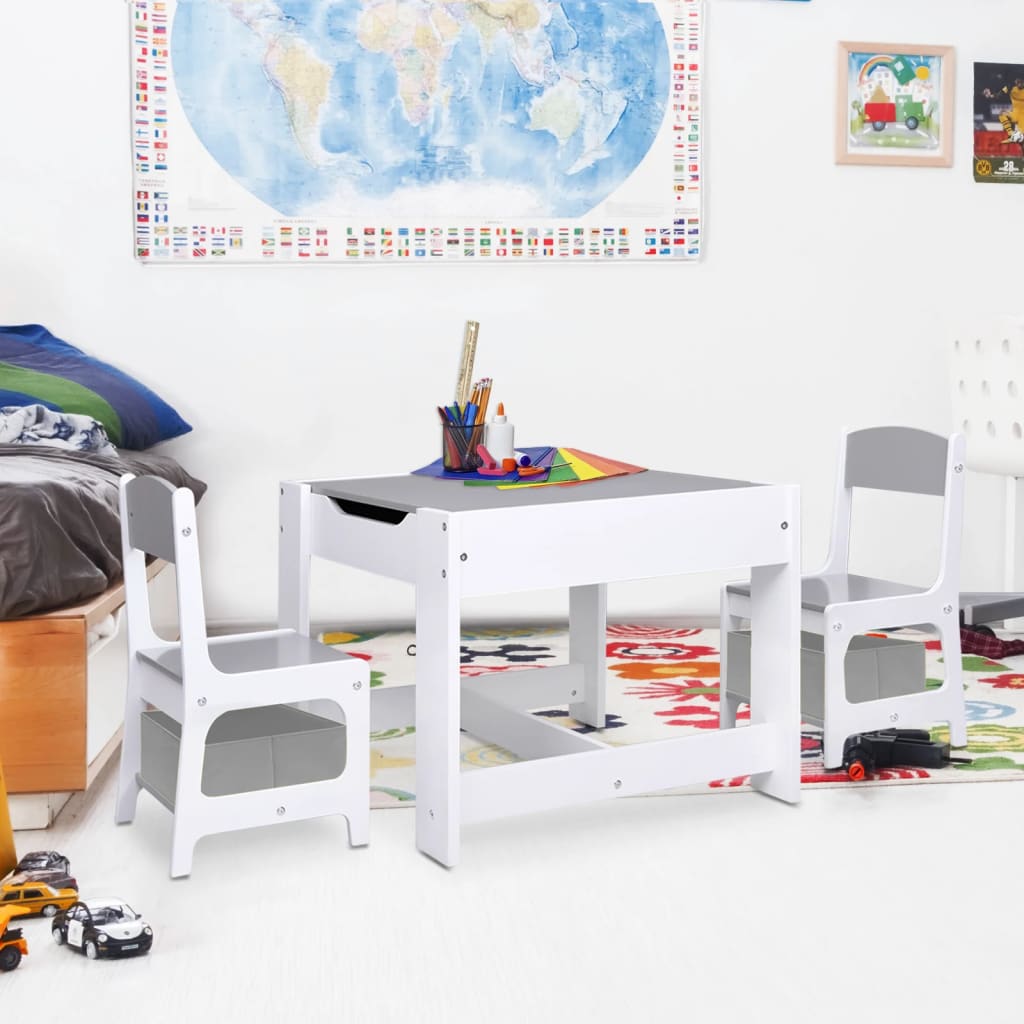 Barnebord Med 2 Stoler Hvit Mdf