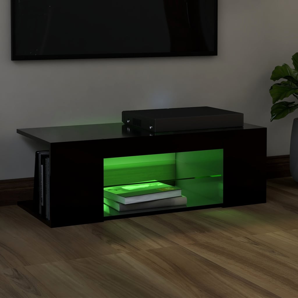 Tv-Benk Med Led-Lys Svart 90X39X30 Cm