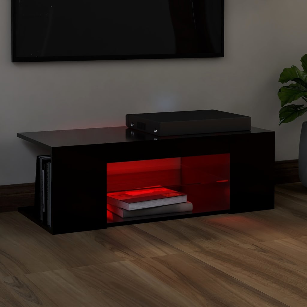 Tv-Benk Med Led-Lys Svart 90X39X30 Cm