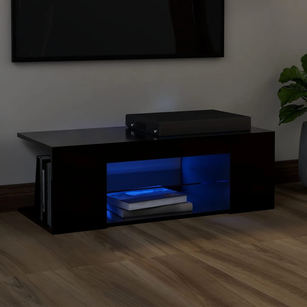 Tv-Benk Med Led-Lys Svart 90X39X30 Cm