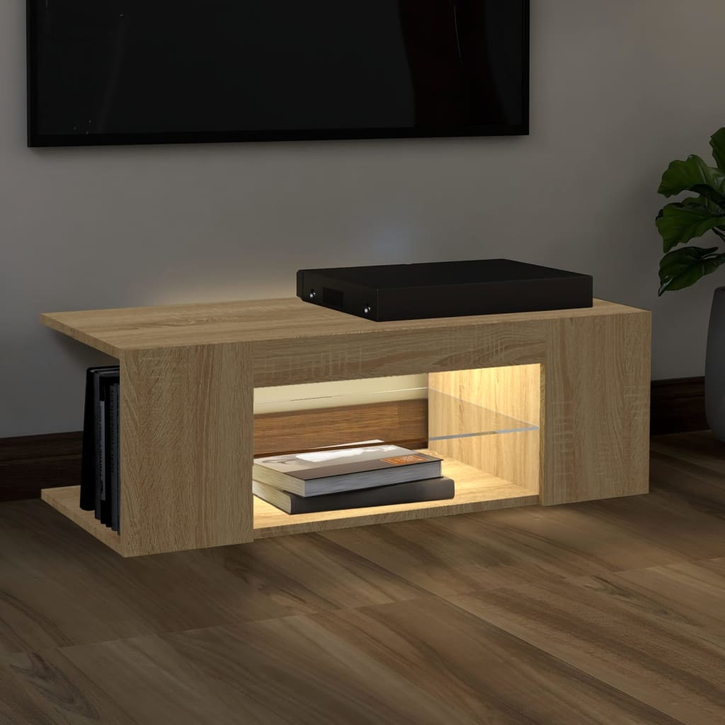 Tv-Benk Med Led-Lys Sonoma Eik 90X39X30 Cm