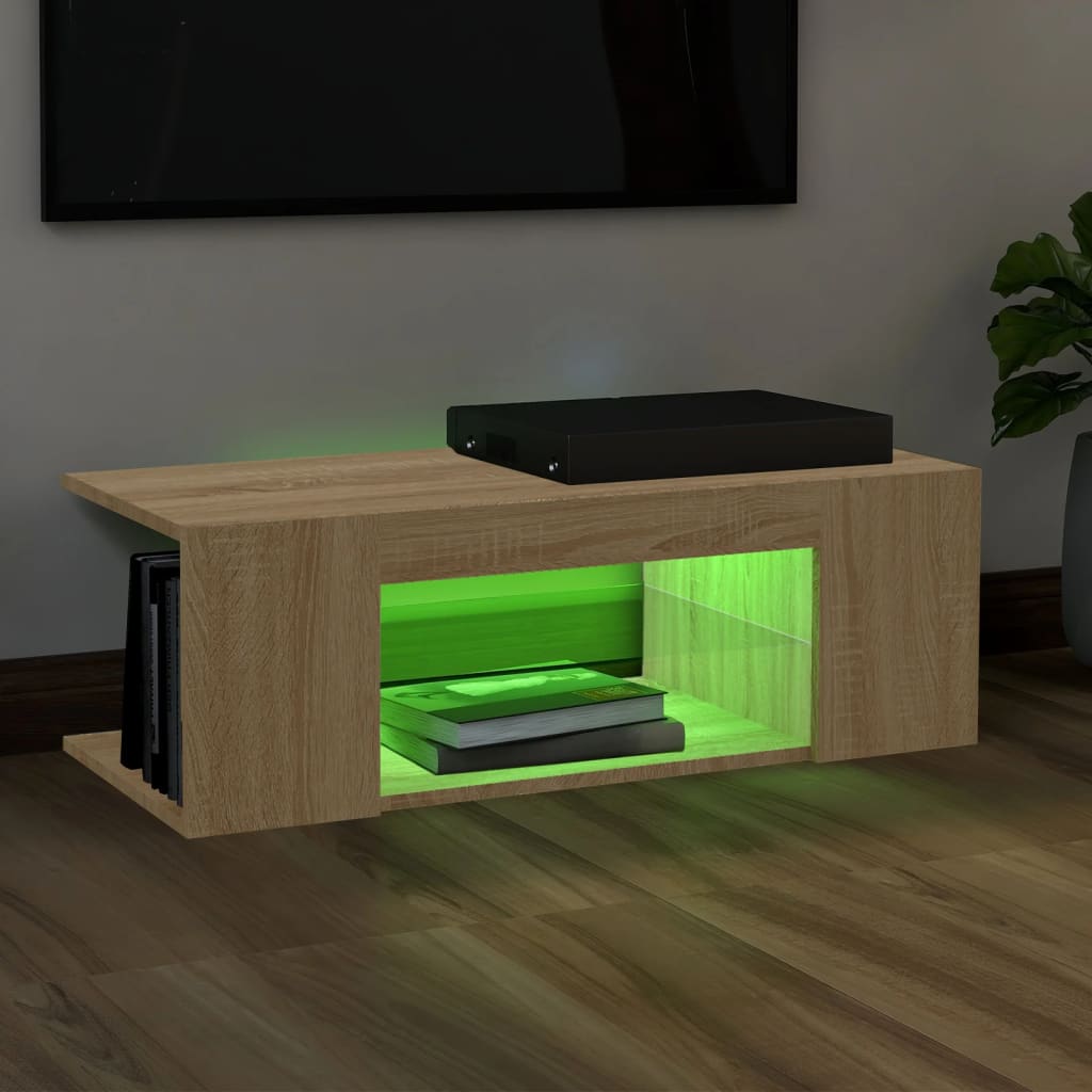 Tv-Benk Med Led-Lys Sonoma Eik 90X39X30 Cm