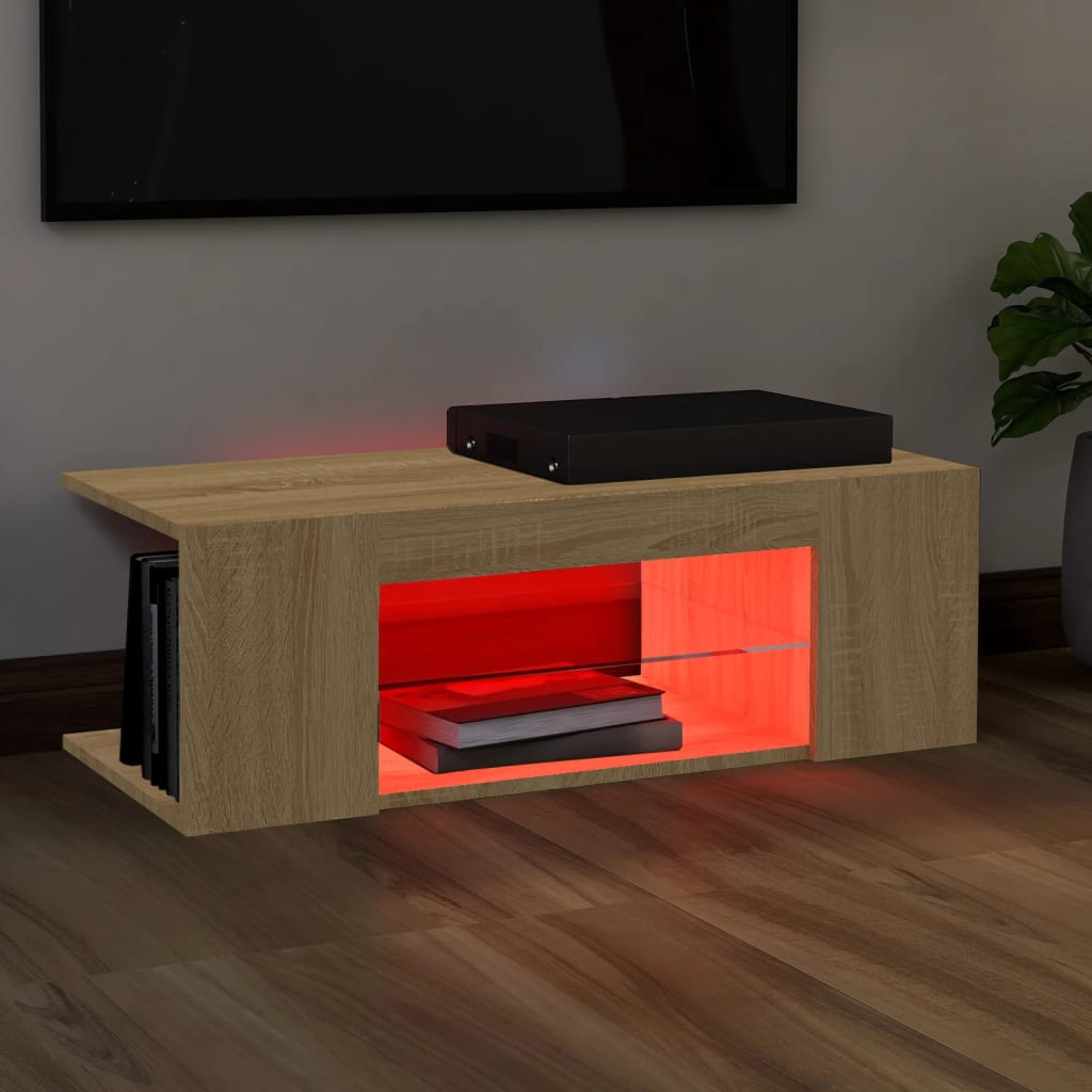 Tv-Benk Med Led-Lys Sonoma Eik 90X39X30 Cm