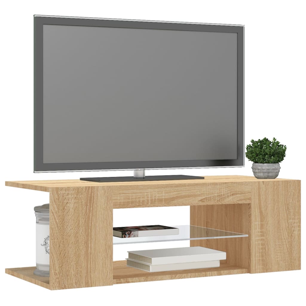 Tv-Benk Med Led-Lys Sonoma Eik 90X39X30 Cm