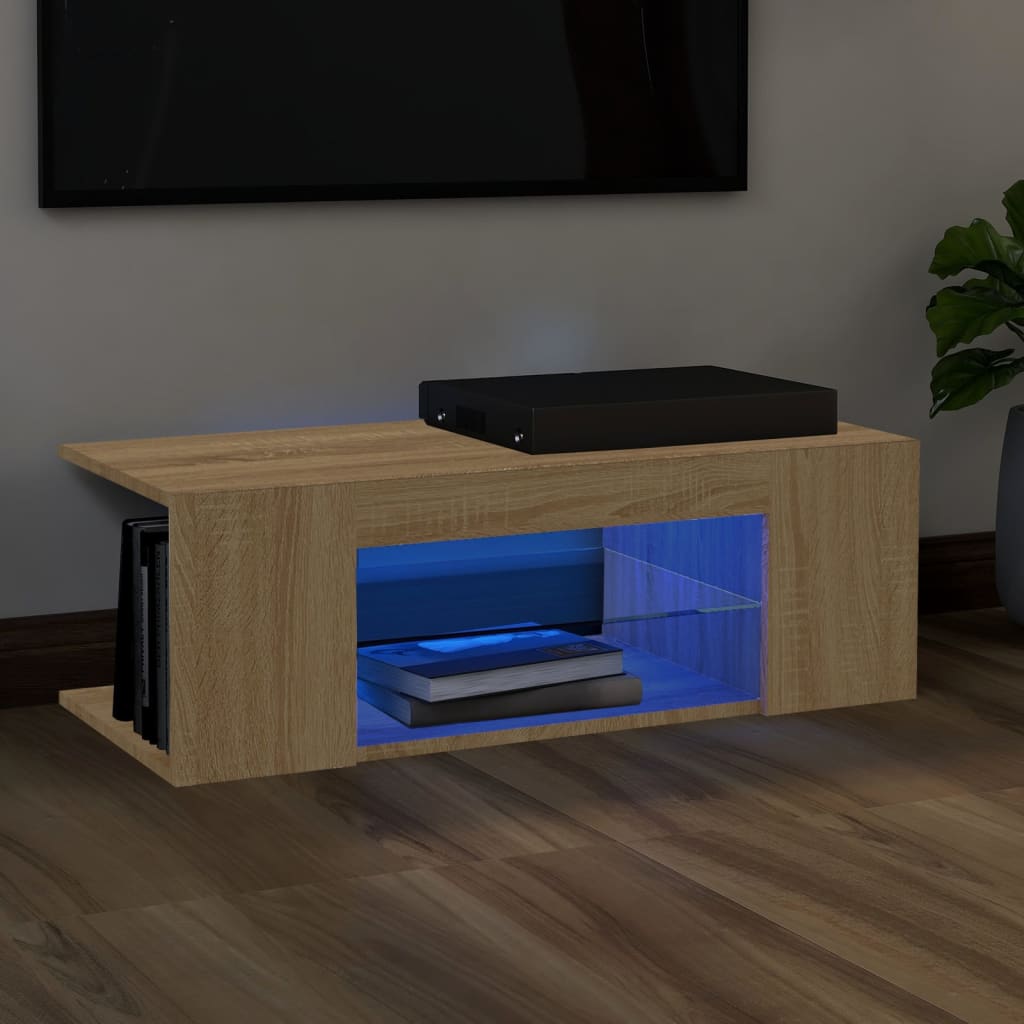 Tv-Benk Med Led-Lys Sonoma Eik 90X39X30 Cm